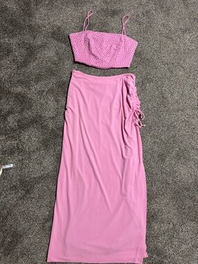 Pink Ruched Side Maxi Skirt - Women's Casual Summer 2 Piece Dress. Size 9/10.